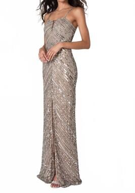 NEW SCALA sleeveless prom dress in nude chevron
